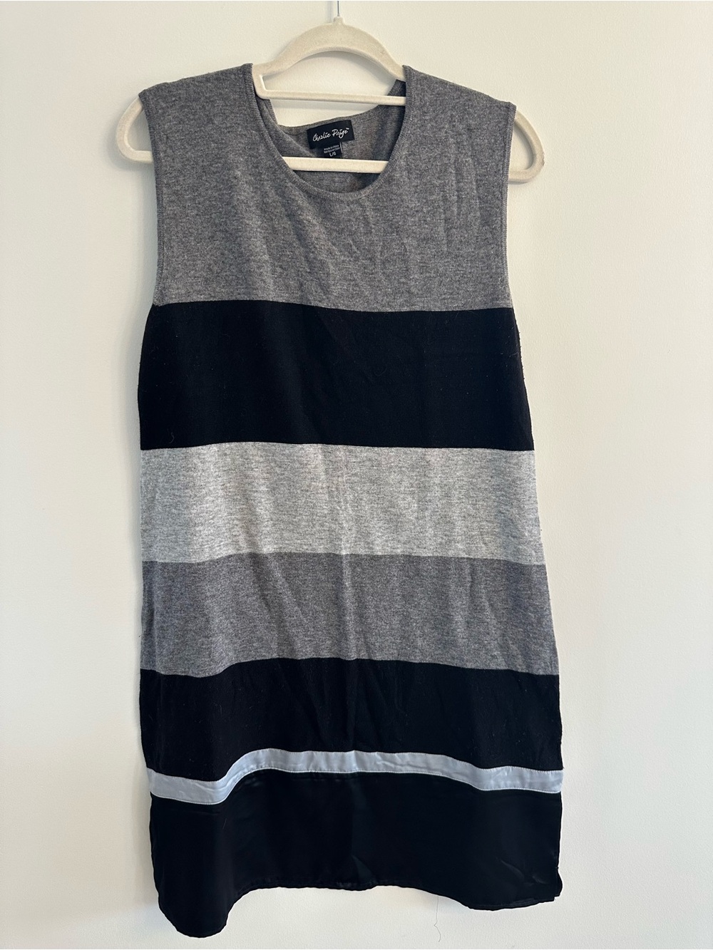 Charlie Paige Gray & Black Striped Sleeveless Dress Size Large